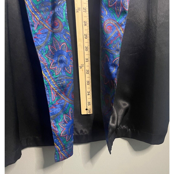 Fredericks of Hollywood Vintage Black Robe Blue Paisley Print No Belt One Size - Picture 5 of 8